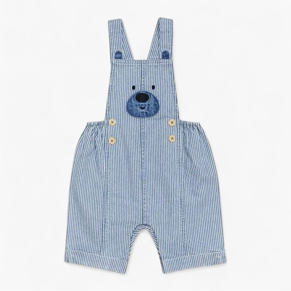 H by Hamley’s Pinstriped Bear Overalls 12–18M – Blue Cord Baby Outfit